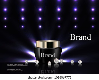 Cosmetics, cream on a dark background with bright lights, luxury, pearls, advertising, catalog, poster, 3d vector realistic - Shutterstock ID 1016067775