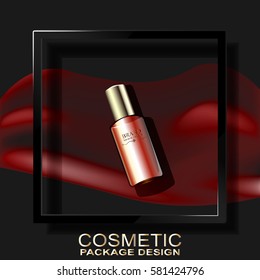 Cosmetics dark background c 3D frame and shadow. Vector template.