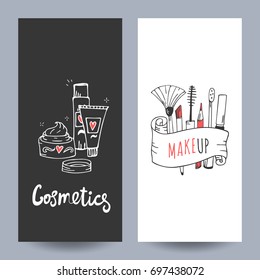 Cosmetics decorative and cream. Poster and flyer set vector template illustration