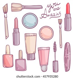 Cosmetics design beauty set collection icons over white background. Vector illustration