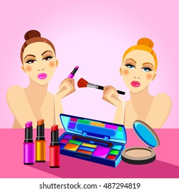 cosmetics, design, glamour, brush, care, skin, beautiful, face, woman, set