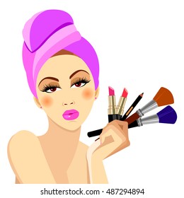 cosmetics, design, glamour, brush, care, skin, beautiful, face, woman, set