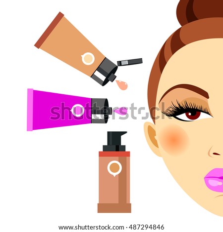 cosmetics, design, glamour, brush, care, skin, beautiful, face, woman, set