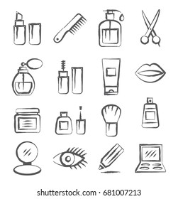 Cosmetics doodle icons