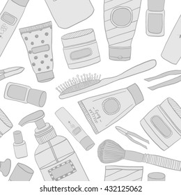 Cosmetics doodle seamless pattern
