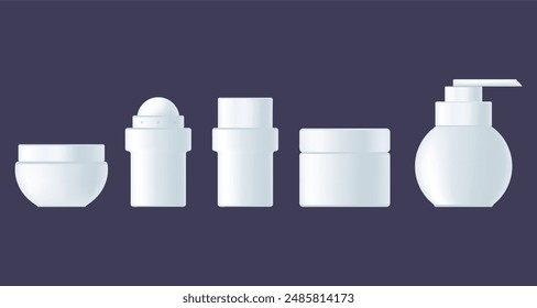 Cosmetics empty bottle advertisement realistic set. Vector graphic design isolated illustration