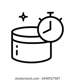 Cosmetics exposure time line icon. Skin and hair care. Hair care and skin icon. Cream jar line icon, vector pictogram of moisturizing gel in open package. Skincare illustration, sign for cosmetics sto