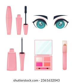 Cosmetics for eyes make up collection in trendy pink color pack