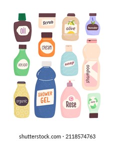 Cosmetics. Face and body care. A set of vials. Vector illustration on an isolated background.