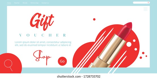 Cosmetics and fashion background with make up artist tools. Lipstick Cosmetics make-up sale banner template with place for your text. Vector cosmetics flyer.