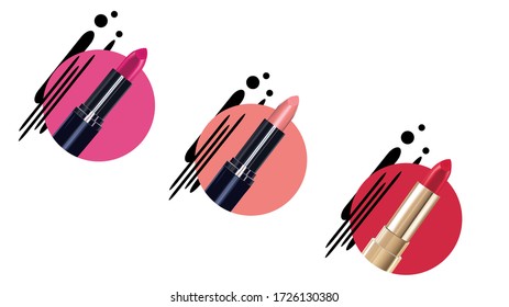 Cosmetics and fashion background with make up lipstick. Make up template with place for your text. Vector.