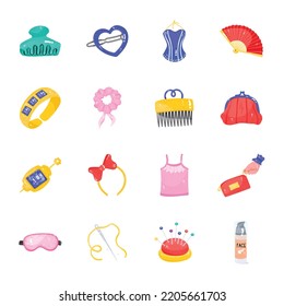 Cosmetics and Fashion Flat Sticker Icons 

