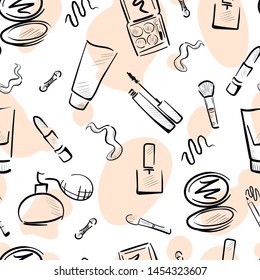 cosmetics fashion seamless vector pattern. Concept for print, webdesign, cards, 