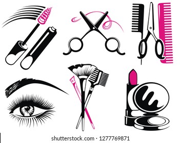 cosmetics and fashion symbols. Make up artist objects