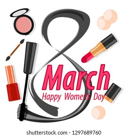 Cosmetics and figure 8 is written in ink on a white. Women s day