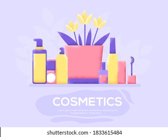 Cosmetics flyer, magazines, poster, book cover, banners. Grain texture and noise effect.