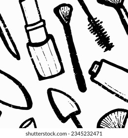 Cosmetics. Graphic style illustration. Vector seamless pattern.