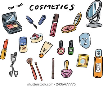 Cosmetics Cosmetics hand-drawn style illustration set
