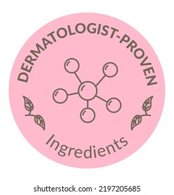 Cosmetics With Healthy Content And Dermatologist Proven Ingredients. Isolated Sticker With Leaves, Ecologically Friendly Formula For Treatment. Label Or Emblem For Package. Vector In Flat Style