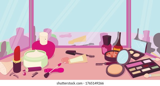 Cosmetics horizontal banner concept. Cartoon illustration of cosmetics vector horizontal banner concept for web