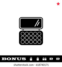 Cosmetics icon flat. Black pictogram on white background. Vector illustration symbol and bonus button open and closed lock, folder, star