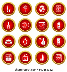Cosmetics icon red circle set isolated on white background