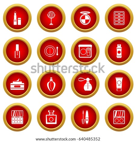 Cosmetics icon red circle set isolated on white background