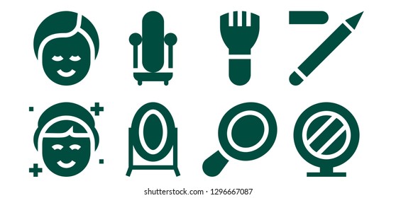  cosmetics icon set. 8 filled cosmetics icons. Simple modern icons about  - Makeup, Mirror, Hand mirror, Eyeliner