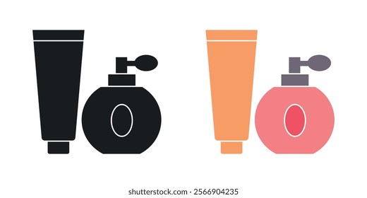 Cosmetics icon set in black and colored