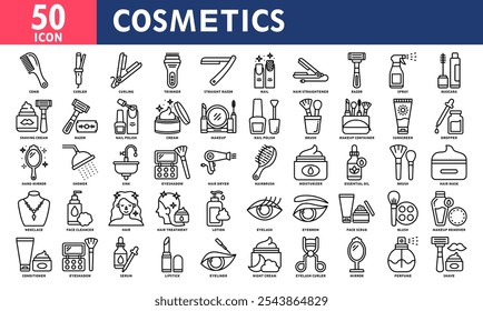 Cosmetics Icon Set Collection. Simple Line Vector