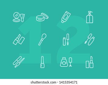 Cosmetics icon. Set of line icons on white background. Lipstick, powder, mascara. Makeup concept. Vector illustration can be used for topics like beauty product, beauty salon, service