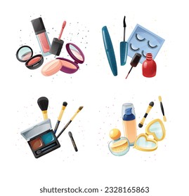 cosmetics icon set, makeup and beauty, set of colored cosmetics, lipstick, base, mascara, brushes, powder, girl, glasses, costume, nail paint, heel, eye shades, gifts, mirror, lip-gloss  