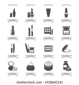 cosmetics icon set, powder, skin cream, nail polish, tube of cream, eye shadow, lipstick. cosmetics icon set, powder, skin cream, nail polish, tube of cream, eye shadow, lipstick. 