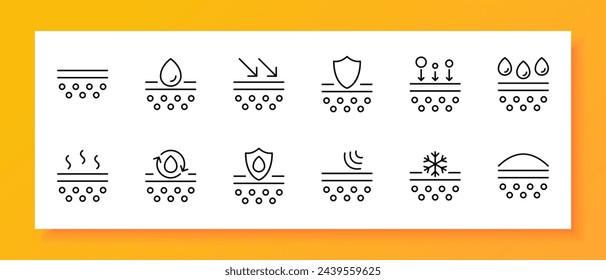 Cosmetics icon set. Skin care, shield, drop, restoration, rejuvenation, healing. Black icon on a white background. Vector line icon for business and advertising