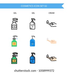 Cosmetics Icon Set.Bottle cosmetics,cream,lotion,finger,hand.