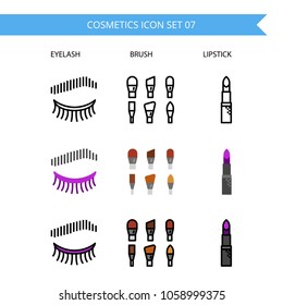 Cosmetics Icon Set.Eyelash,brushs,lipstick.