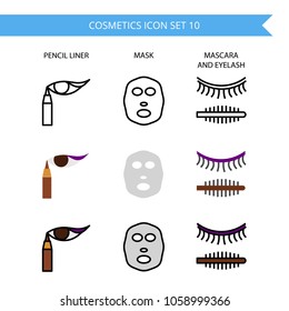 Cosmetics Icon Set.Eyelash,Mascara,Facemask,mascara.