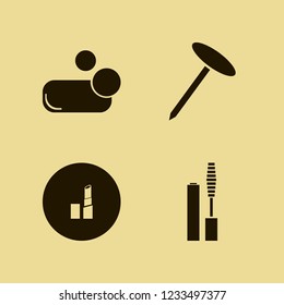 cosmetics icon. cosmetics vector icons set mascara brush, soap, nail and lipstick