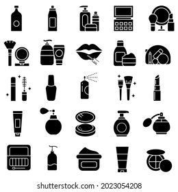 Conjunto de vectores de iconos de cosméticos. colección de signos de ilustración de maquillaje. símbolo o logotipo de belleza femenino.