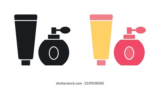 Cosmetics icons in black and colored version