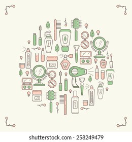 Cosmetics icons in circle