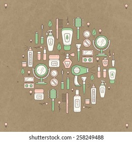 Cosmetics icons in circle