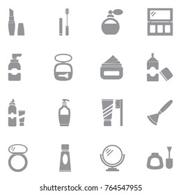 Cosmetics Icons. Gray Flat Design. Vector Illustration. 