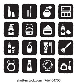 Cosmetics Icons. Grunge Black Flat Design. Vector Illustration. 