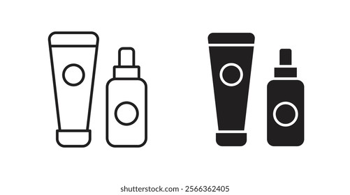 Cosmetics icons in line stroke and flat versions