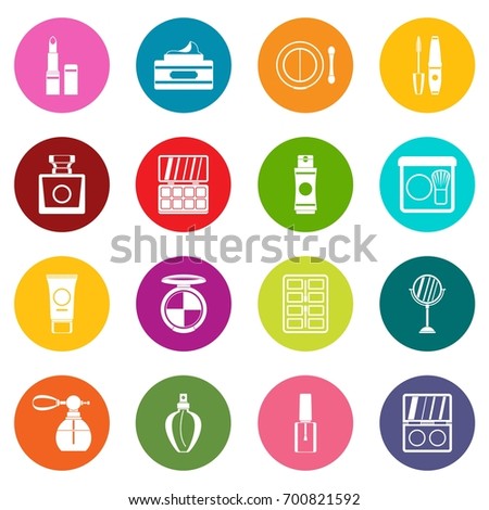 Cosmetics icons many colors set isolated on white for digital marketing