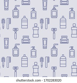Cosmetics icons pattern. Hygiene accessories seamless background. Seamless pattern vector illustration