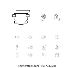 Cosmetics icons set with 3d diaper, skin and beauty elements. Set of cosmetics icons and eye cosmetic concept. Editable vector elements for logo app UI design.