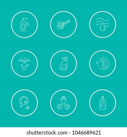 Cosmetics icons set with acne beauty, bottle serum and cosmetic gel elements. Set of cosmetics icons and poison concept. Editable vector elements for logo app UI design.