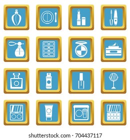 Cosmetics icons set in azur color isolated vector illustration for web and any design